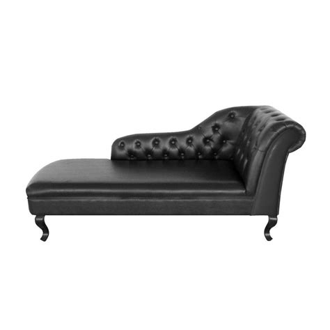 Chesterfield Chaise Longue, Black Leather, Right Armrest | Leather chaise lounge chair, Leather ...