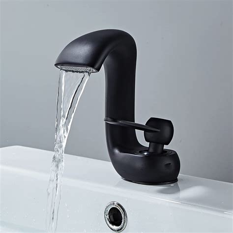 YAGJIA Wasserhahn Bad Schwarz, Wasserhahn Wasserfall Waschtischarmatur, Armatur Waschbecken ...