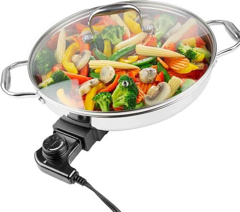 Electric Skillet By Cucina Pro - 18/10 Stainless Steel with Tempered ...