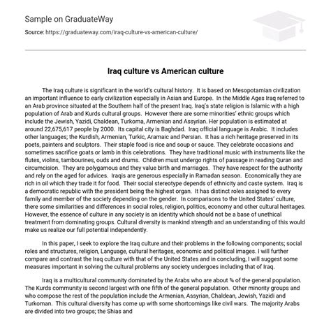 ⇉Iraq culture vs American culture Essay Example | GraduateWay