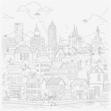 City Coloring Pages Urban Outline Sketch Drawing Vector, City Skylines Drawing, City Skylines ...