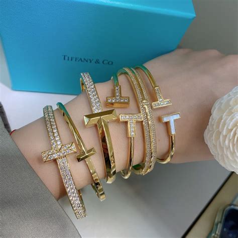 Tiffany T Bracelet: Wide/narrow Wire Bracelet and T1 Hinged Bangle. diamonds - HoooFashion