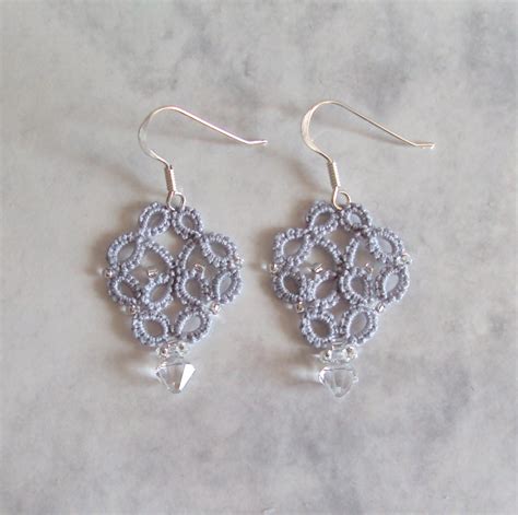 Silver Lace Earrings In Tatting on Luulla