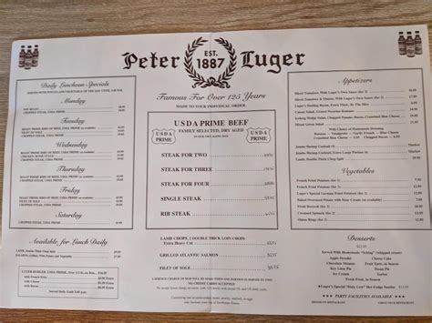 Menu at Peter Luger Steak House steakhouse, New York City, 178 Broadway