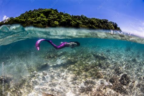 Female mermaid swimming underwater Stock Photo | Adobe Stock