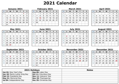 2021 Monthly Calendar With Holidays | Free Letter Templates