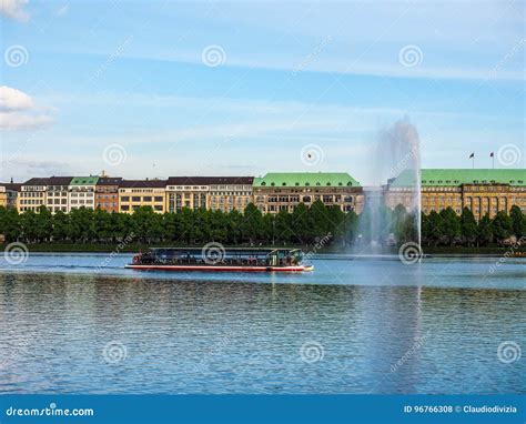 Alsterfontaene (Alster Fountain) at Binnenalster (Inner Alster Lake) in Hamburg Hdr Editorial ...