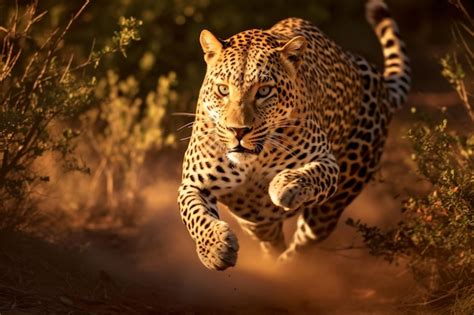 Premium AI Image | A leopard running through the bush