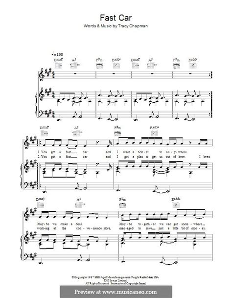 Fast Car by T. Chapman - sheet music on MusicaNeo