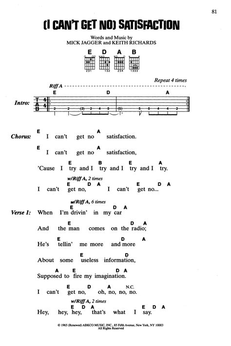 (I Can't Get No) Satisfaction by The Rolling Stones - Guitar Chords ...