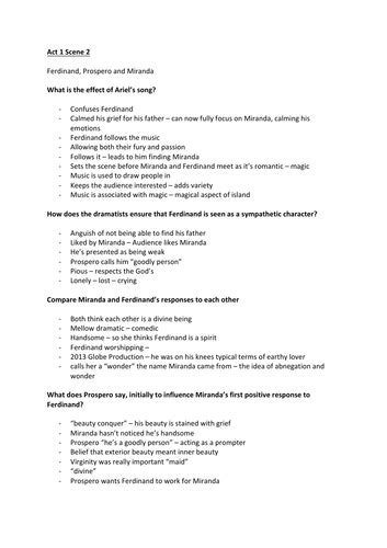 Tempest Act 1 scene 2 notes and analysis A* | Teaching Resources