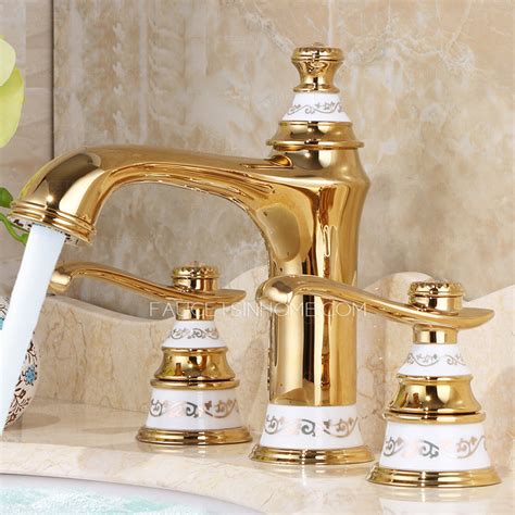 Luxury Polished Brass Two Handles 3 Hole Bathroom Faucet