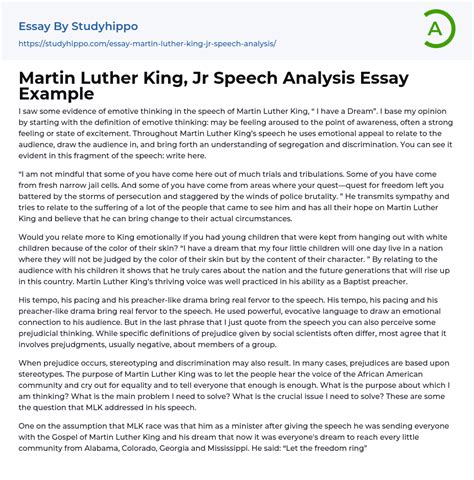 Martin Luther King, Jr Speech Analysis Essay Example | StudyHippo.com