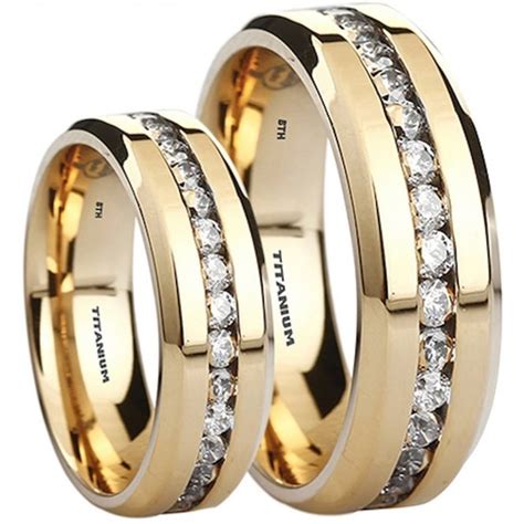 His Hers Titanium Cubic Zirconia Matching Wedding Ring Set