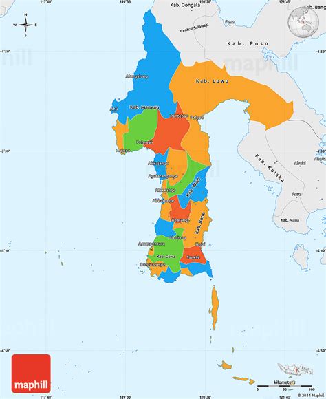 Political Simple Map of South Sulawesi, single color outside, borders and labels