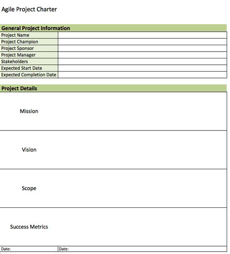 Agile Project Charter Template