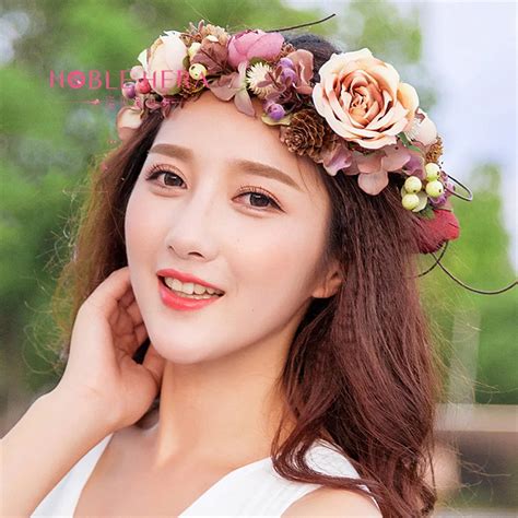 Head Wreath Garland Artificial Flower Hair Bridal Accessory Decorative Flowers Wreaths Silk Rose ...