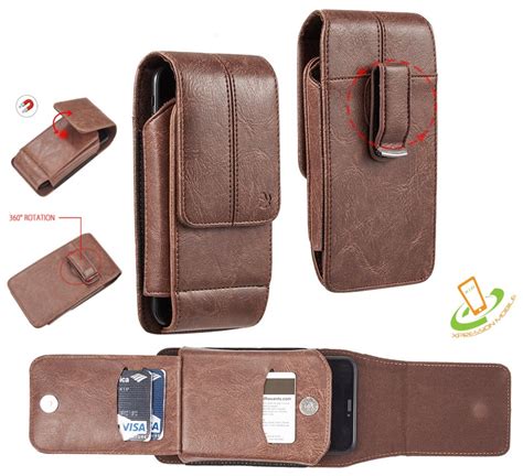 Universal 63" Phone Holster Premium VERTICAL Leather Belt Clip Pouch Hybrid Carrying Wallet Case ...