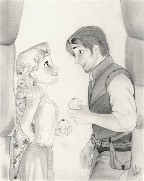 Rapunzel and Flynn (Tangled Graphite Drawing) | Rapunzel drawing, Disney drawings sketches ...