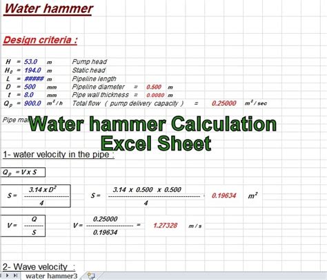 Engineering-xls: Water hammer Calculation Excel Sheet