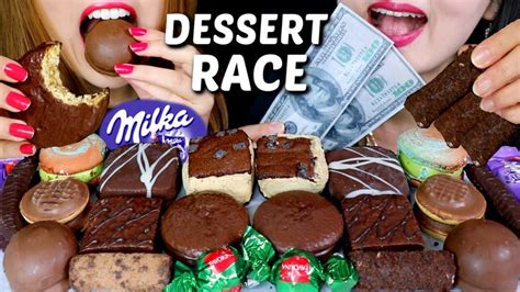 ASMR LEFTOVER CHOCOLATE DESSERT RACE EATING (Chocolate Cake, Ice Cream, Chocolate) 먹방 | Kim&Liz ...