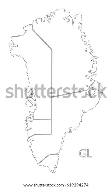 Greenland Outline Silhouette Map Illustration Regions Stock Vector ...