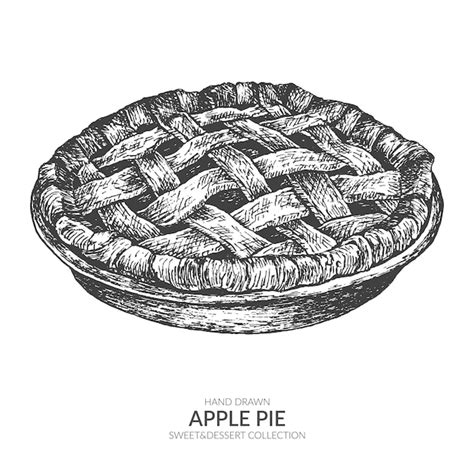 Hand drawn apple pie. Vintage black and white illustration Vector ...