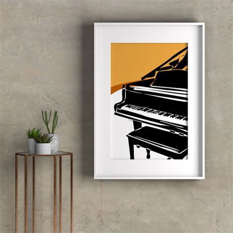 Grand Piano Wall Art, Piano Poster, Minimalist Terra Cotta Digital Art Print, Music, Music Room ...