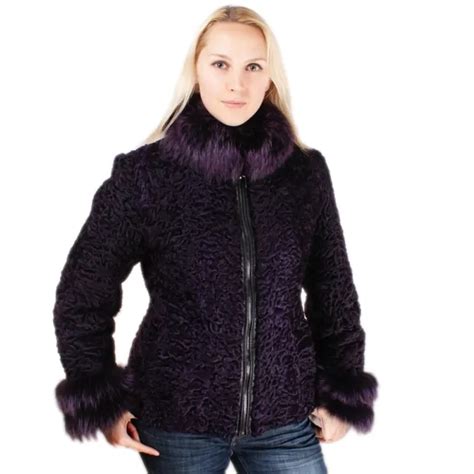 PURPLE CARACUL KARAKUL Jacket Persian Lamb Broadtail Fur Coat Swakara ...