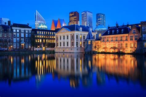 Skyline of the Hague at Dusk during Blue Hour Stock Image - Image of ...