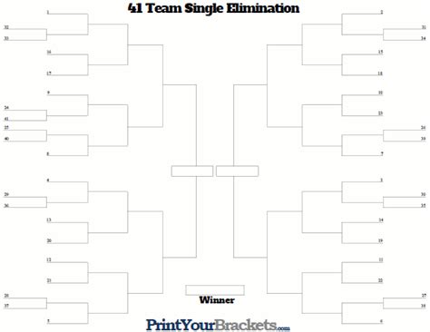 41 Team Seeded Single Elimination Bracket - Printable