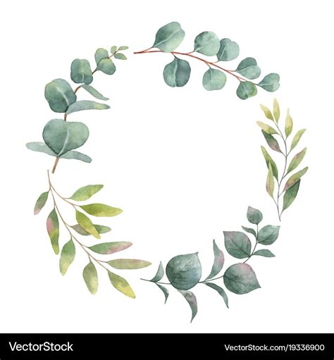 Watercolor wreath with green eucalyptus Royalty Free Vector