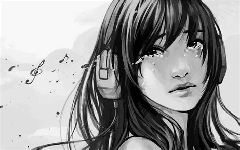 [100+] Sad Anime Girl Black And White Wallpapers | Wallpapers.com