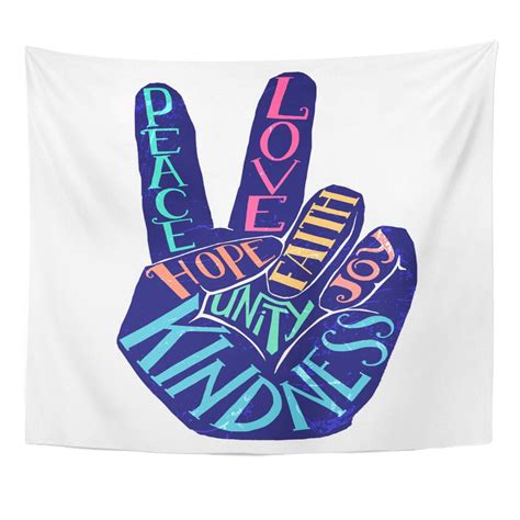 ZEALGNED Peace Sign Creative Lettering Perfect Hand Silhouette Words Love Wall Art Hanging ...