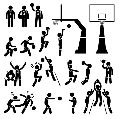 Basketball Player Action Poses Stick Figure Pictogram Icons. 371220 Vector Art at Vecteezy