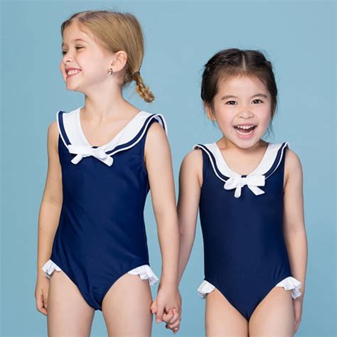 2017 Classic Children Swimming Clothes Navy Blue Girls Swimwear One ...