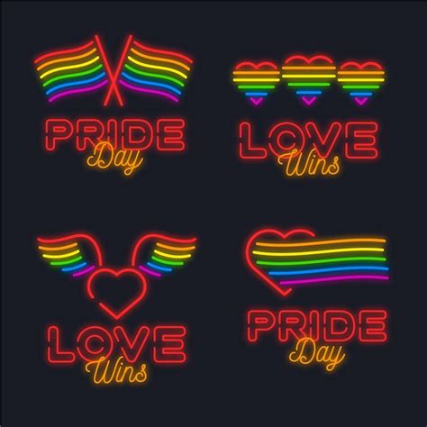 Free Vector | Pride day celebration neon signs style