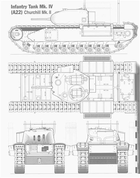 Churchill tank Blueprint - Download free blueprint for 3D modeling