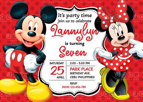 Mickey and Minnie Mouse Birthday Invitation Printable - Jamakodesigns