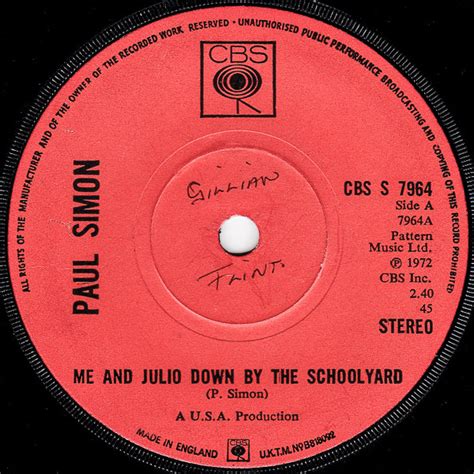 Paul Simon – Me And Julio Down By The Schoolyard (1972, Solid Centre ...