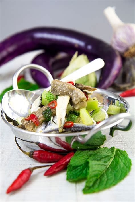 WHITE ANCHOVIES SALAD with eggplants and tomatillos