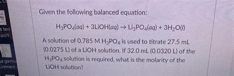 Solved Given the following balanced equation: | Chegg.com