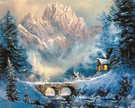 Mountains Winter Scene Paint By Numbers - Numeral Paint Kit