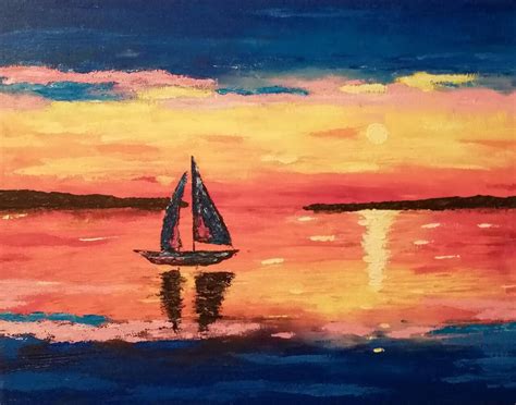 ArtStation - Sunset Sailboat Palette Knife Acrylic Painting