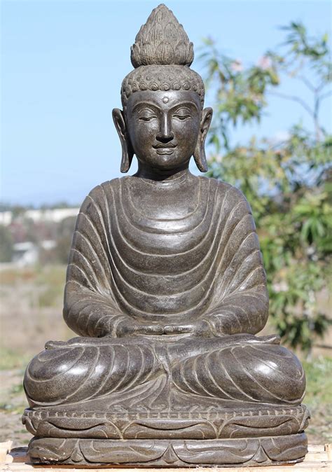 Stone Meditating Buddha Garden Statue 31" (#111ls546): Lotus Sculpture