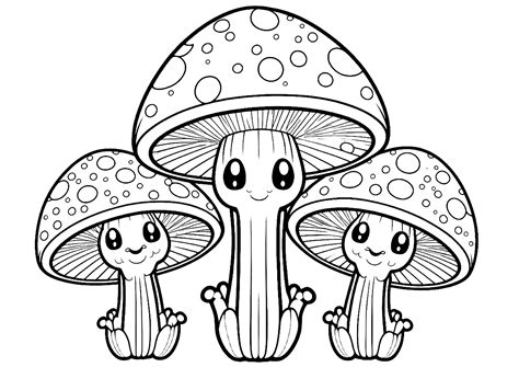 Three mushrooms - Mushroom Coloring Pages for Kids