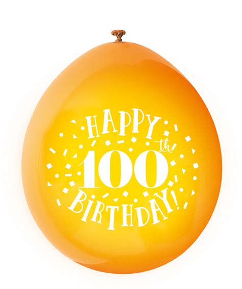 Assorted Colour 100th Birthday Latex Balloons 10pk