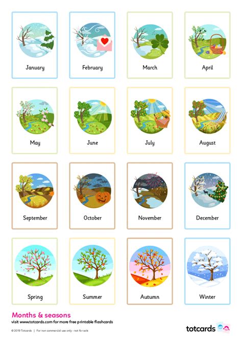 Free months of the year flashcards for kids - Totcards