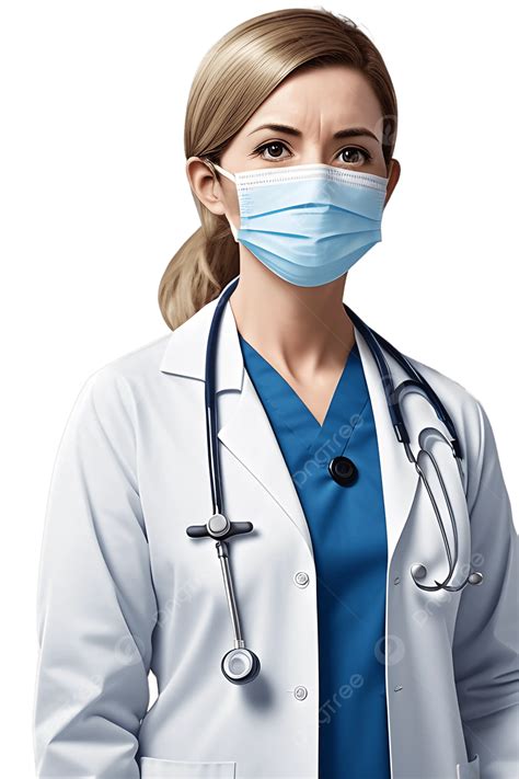 Female Doctor Wearing A Medical Coat And Mask, Female Doctor Wearing A ...