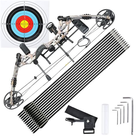 Archery Hunting Compound Bow Kit 20 to 70lbs Right Hand with 12pcs Carbon Arrows 320 fps ...